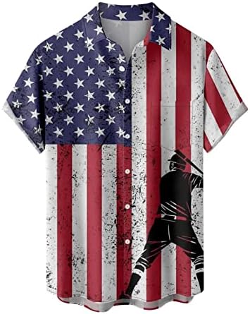 Bmisegm Летни Мъжки Ризи, Мъжки Пролетно-Лятна Тениска с Флага на Деня на Независимостта, в Гърдите Джоб, Модни и Ежедневни Тениска за