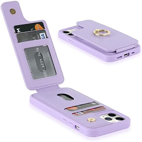 Калъф Lipvina Funda за iPhone 11 Pro Max с държач за карти, Въртящи Околовръстен стойката на 360 °, магнитна закопчалка, RFID заключване,