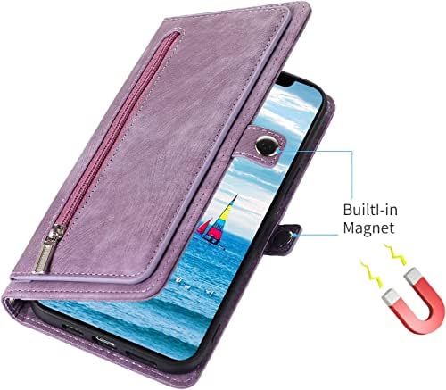 Чанта-портфейл MAALYA за iPhone 14/14 Plus/14 Pro/ 14 Pro Max, калъф с цип, поставка от изкуствена кожа с магнитна закопчалка и каишка