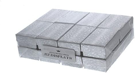RJ Displays - 25 опаковки Сребърна Бельо кутии за бижута с памучен пълнеж за Кулон, Шарма, Гривна, един крак гривни, пръстени, Обеци, колиета, Бижута и малки подаръци размер