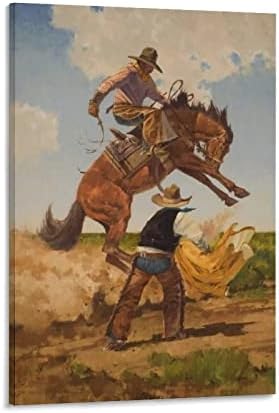 Мексикански Художествен Плакат в стил Уестърн Каубой Езда, Скачущая Кон с Ковбойской Картина с маслени Бои, Арт Плакат на Платно, монтиран