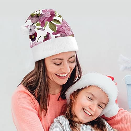 Коледна шапка с пионом, шапка на Дядо Коледа за възрастни унисекс, комфортна класическа коледна шапка за коледно парти