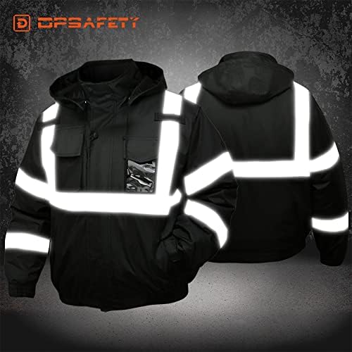 Защитно яке DPSAFETY, Светоотражающая яке с качулка повишена видимост, Яке-бомбер Hi-Vis с джобове и цип