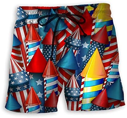 На 4 юли Плажни къси Панталони за мъже, Ежедневни, Плажни Шорти 2 в 1, Меки и Удобни Бански костюми с Еластична талия и Американския