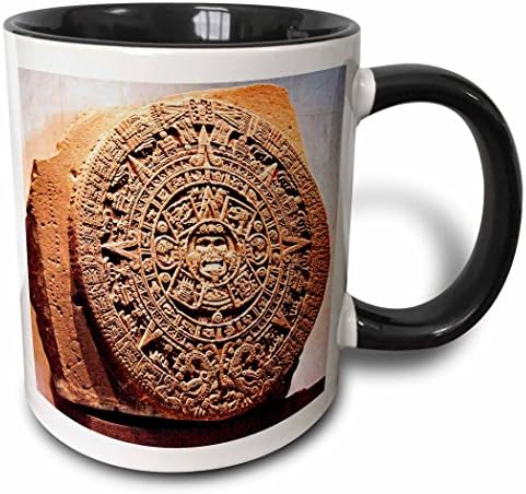 3D Роза Мексико сити, Слънчев камък, наречен Календар на ацтеките-SA13 MGL0000-Оцветен чаша Miva Stock, 11 грама, черно-бял