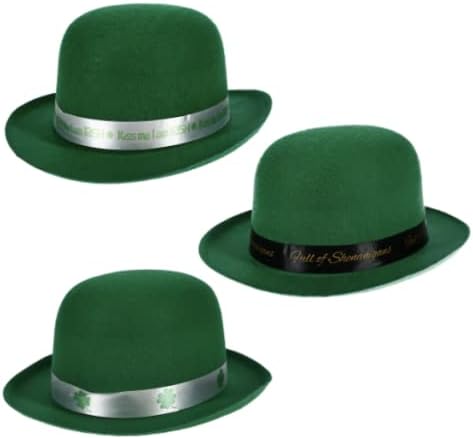 Зелен филц шапки-дерби на Деня на Св. Патрик, 11,25x9,75x4,75 инча. (3) Комплект с бонус магически трилистниками TDST, един размер подходящ