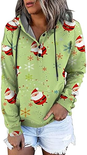 KAGAYD Коледна Hoody За Жени С Непозиционным Принтом, Дамски Блузи, копчета с V-образно деколте, Ежедневни Блузи с Дълъг Ръкав, Зелена