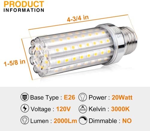 Царевичен лампа tebio LED E26 мощност 20 W, еквивалент на 150 W, Среден винт Едисон, Led лампа Топло бял цвят капацитет от 3000 До, Свещници,