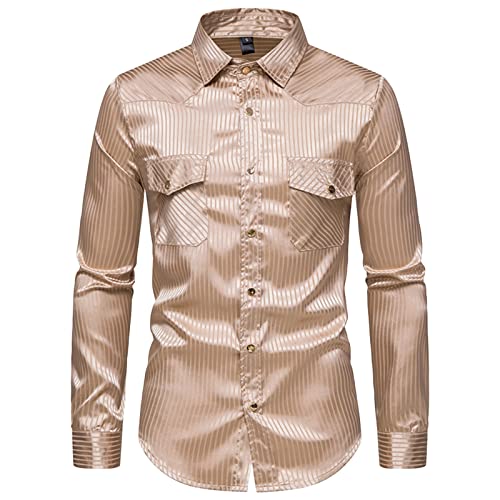 Мъжки лъскава риза за Дискотеки с дълъг ръкав и копчета, Ризи за партита в нощен клуб, Тънка риза за бала с принтом и джобове (Хакове, X-Large)