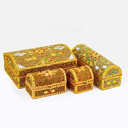 Nagina International Сватбени Декорации, Ръчно изработени от Южна Азия Евтин Кутии за бижута | Декоративни Дреболии Комплект от 4 Кутии