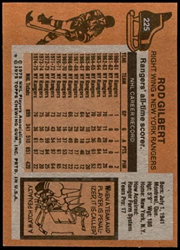 1975 Topps # 225 Род Гилбърт Ню Йорк Рейнджърс-Хокей на лед (Хокей на карта) NM/MT Рейнджърс-Хокей на лед