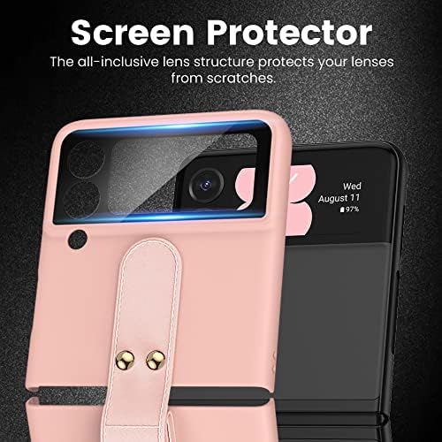 Калъф VEGO за Galaxy Z Flip 3 за жени и момичета, Ултратънък калъф с пръстен-притежател и защитно фолио за екрана на камерата, Матиран