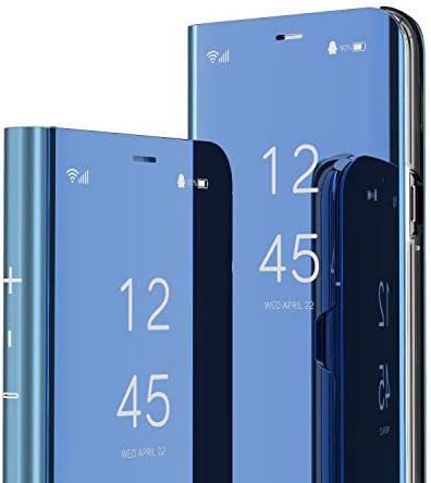 LEMAXELERS е Съвместим с Galaxy S23 Case Тънък Огледален дизайн Clear View Flip Bookstyle Ультратонкая Защитната обвивка със стойка Защитен калъф за Samsung Galaxy S23 5G Mirror ПУ ПУ Blue