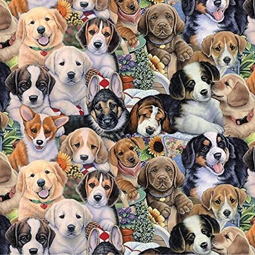 Текстил Pico, кученца и цветя, руното плат - болт 8 ярда / Мультиколлекция - Стил на# 3167