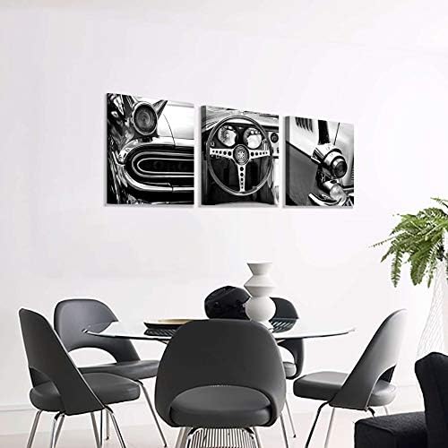 Галерия Харди Ретро произведения на изкуството Превозни Средства Отпечатва Снимки: Ретро автомобил с арматурното панел, черно-бяло волан,