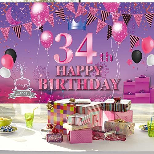С 34-ти Рожден Ден на Фона на Банер Розово Лилаво 34-ти Знак Плакат 34 Аксесоари за парти по случай рожден Ден, за Годишнина Фотобудки