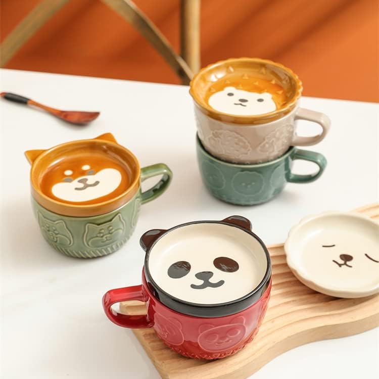 Caalio Керамична Чаша за чай, утайка от Чаша с Капак, 3D Чаши с Красиви Животни, за Мляко, Чай, Сок, кафе - Panda 8 грама