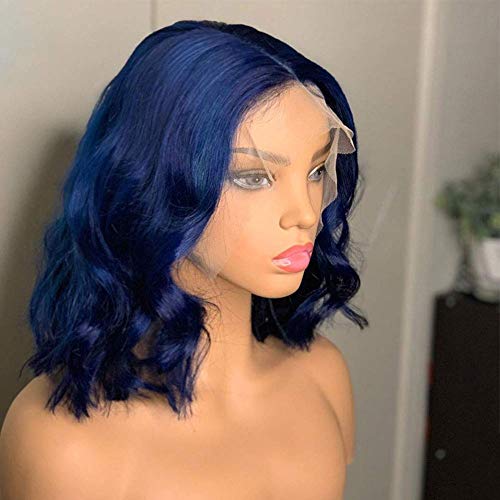 YOMAGIC Blue13X6 Дантелени Предната Перуки За черни жени 130% Shortwave Цветни Бразилски Перука от Естествена Коса на Дантели с Косата