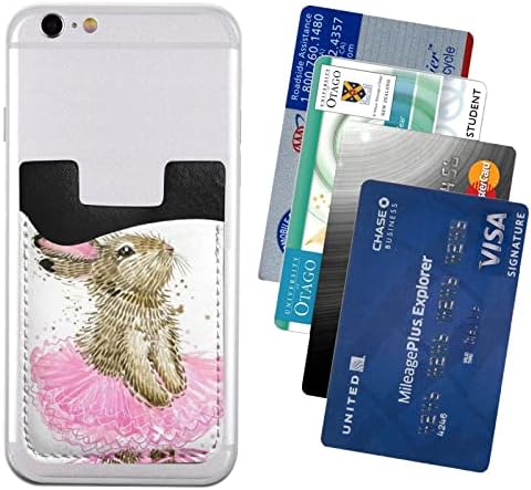 Държач за карти, мобилен телефон със сладък заек, Кожена вложка за портфейла, мобилния телефон, Еластичен държач за карти на гърба на притежателя на кредитната карт