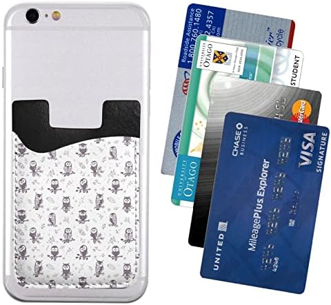 Държач за карти с клонки совиного дърво, Кожена вложка за портфейла за мобилен телефон, Еластичен държач за карти на гърба на притежателя на кредитната карта, мобил