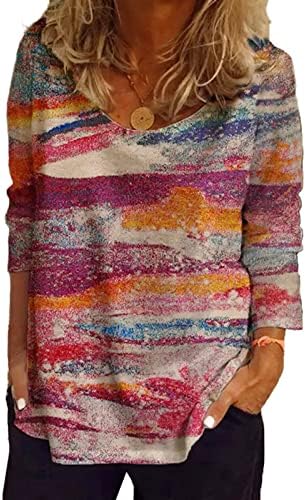 Дамски Блузи с дълъг ръкав, Модни и Ежедневни Тениска С Флорални принтом, V-образно деколте, Блузи Свободно Намаляване на 2023, Модни