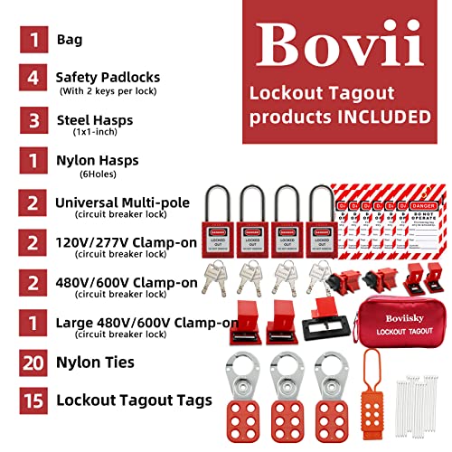 Комплект за етикетиране на Boviisky Lockout с Червени с предпазни ключалки, Набор от ключалки, бирками Лото, зажимными и универсални многополюсными автоматични ключове, Ч?