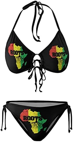 Карта на Африка Reggae Rasta Roots Женски Бански Бикини От Две Части, Секси Бански костюм С Завязками на Бретелях, Триъгълни Бански С Завязками Отстрани