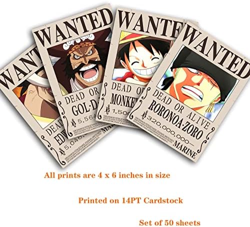 HANQING 50 БР. Аниме One Piece Wanted Poster Естетически Стенен монтаж Комплект колажи 4 × 6 см, се Използва за декор на стаята е Подходяща