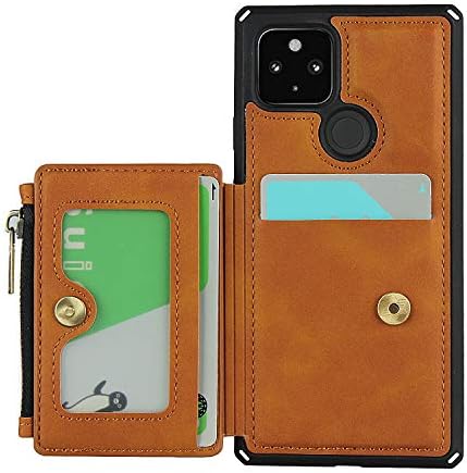 Чанта-портфейл Cavor за Pixel 5, Чанта-портфейл с цип джоб с отделения за карти, Каишка за китката, устойчив на удари калъф от изкуствена