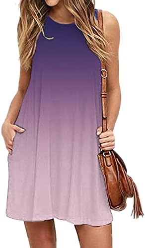 Женствена рокля за лятото 2023, Ежедневна Рокля без ръкави, с кръгло деколте и джоб с принтом