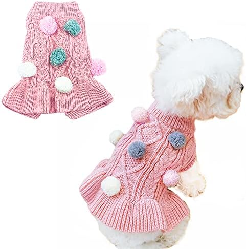 ANIAC Рокля-пуловер, за малко кученце, Топло Облекло за Кутрета, Многоцветен Пуловер за котки с pom-помераните, Зимно палто за домашни