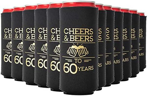 Охладители за консерви Наздраве Beers and to 60 Years, Кулата за парти в чест на 60-годишнината Комплект от 12 кутии с черни и златни
