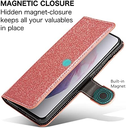 Чанта-портфейл ZCDAYE за Samsung Galaxy S21 с лъскави украшения [Магнитна закопчалка], Флип-чантата е от изкуствена кожа [Обтегач с диаманти