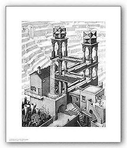 Принт на плаката в стил фентъзи Водопад М. К. Ешер, Общият размер: 21,75x25,5, Размер на изображението: 15,75x20