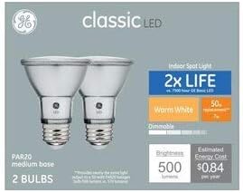 Led лампа GE Classic с 50-Ваттным еквалайзер Par20 Топло бял цвят, с регулируема яркост (2 бр.)
