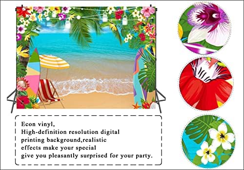 LTLYH 7x5ft Годишният Хавайски Плаж Фон за Снимки на Тропически Цветя Алоха Фона на Синьо Небе, Океан от Палмови Листа, на Фона на Декор
